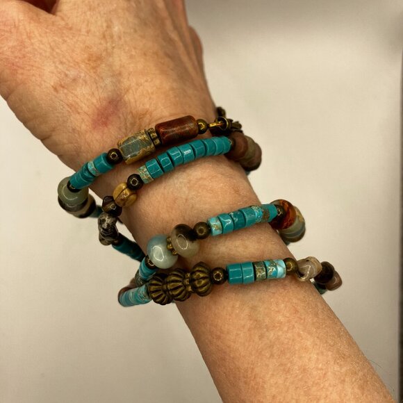 Turquoise Gemstone Necklace or Bracelet Mixed Gemstone 29.5 inches long Handmade - Picture 1 of 15